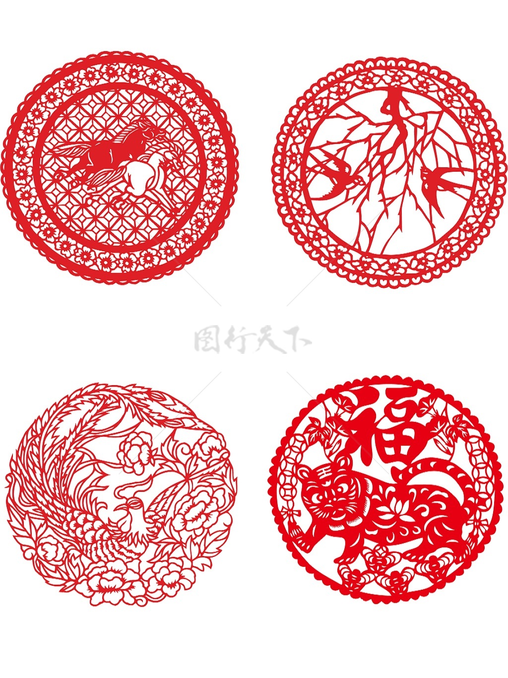 中国传统窗花剪纸凤凰快马喜鹊老虎