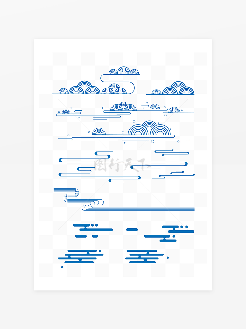 蓝色线条祥云古典中国风云纹